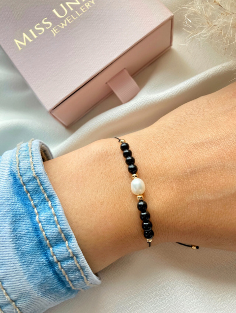 Bransoletka na sznurku Black Pearl z naturalną perłą Bransoletka na sznurku Black Pearl z naturalną perłą